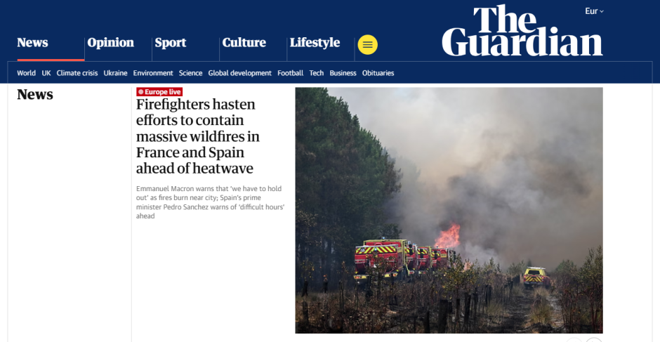«Los bomberos aceleran sus esfuerzos para contener los inmensos incendios en Francia y España en plena ola de calor»