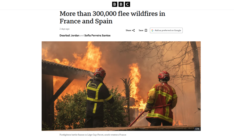 «Más de 300.000 personas huyen de los incendios forestales en Francia y España»