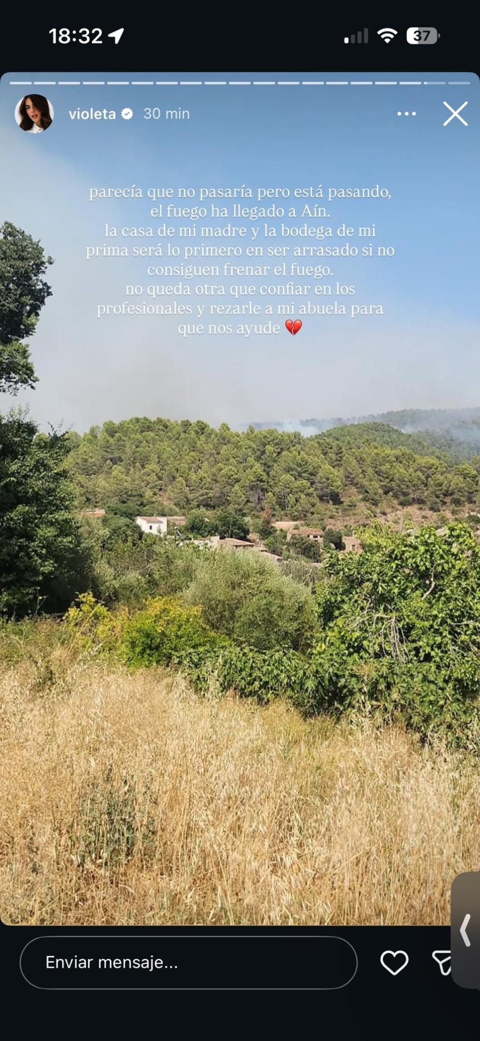 Captura de pantalla de la historia que publicado Violeta en sus redes sociales