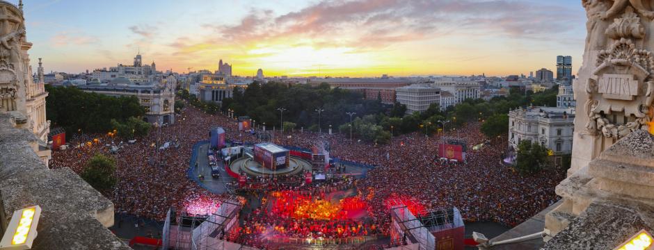 Así estaba la plaza de Cibeles durante la celebración del Mundial por las calles de Madrid