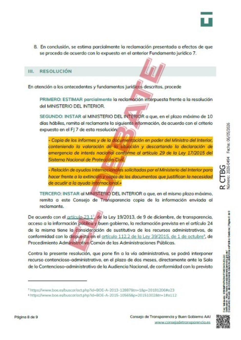 Resolución 2026-0494 del Consejo de Transparencia del 6 de mayo de 2026
