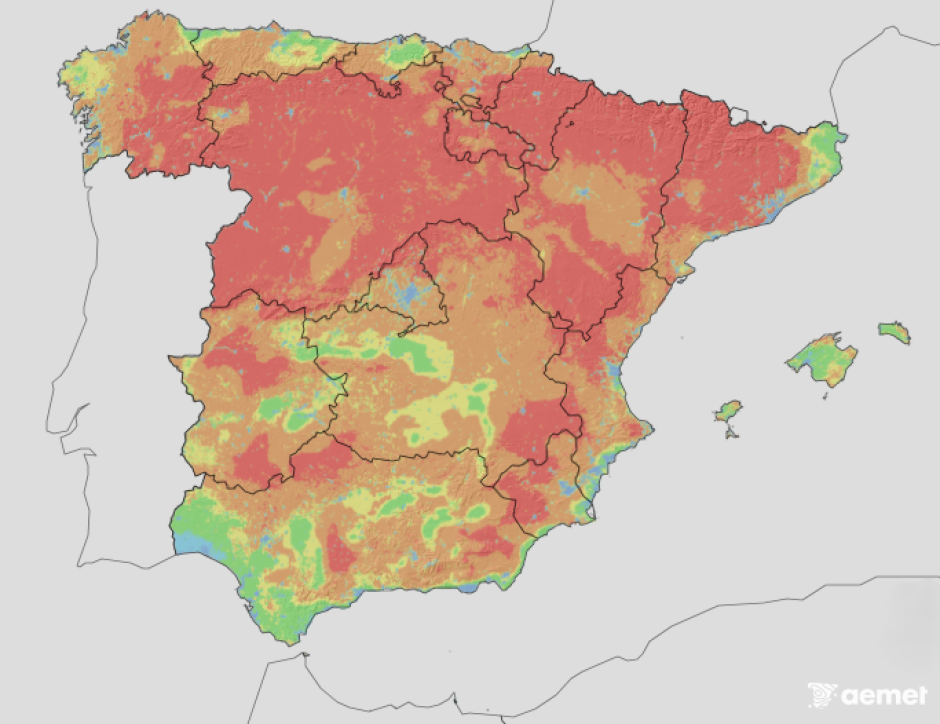 Mapa de riesgo de incendios en España para el miércoles 29 de julio
