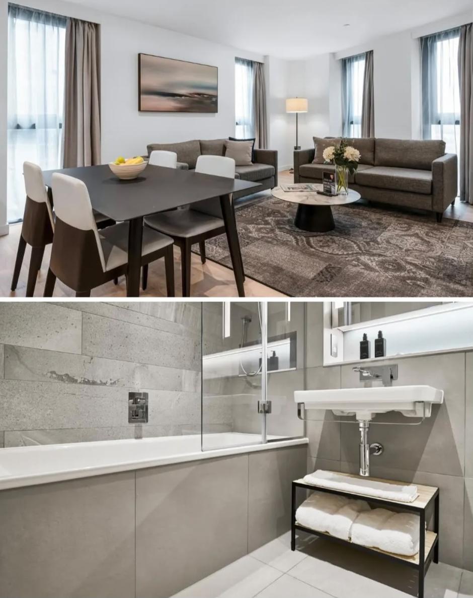 Uno de los salones y baños del apartamento de Rodri