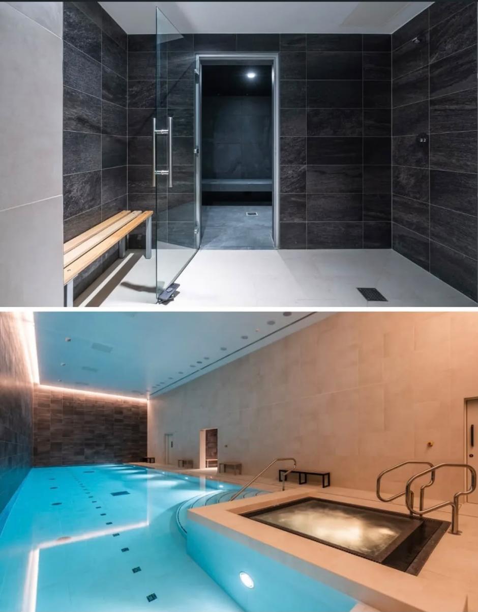 Las zonas de sauna y piscina con hidromasaje del apartamento de Rodri