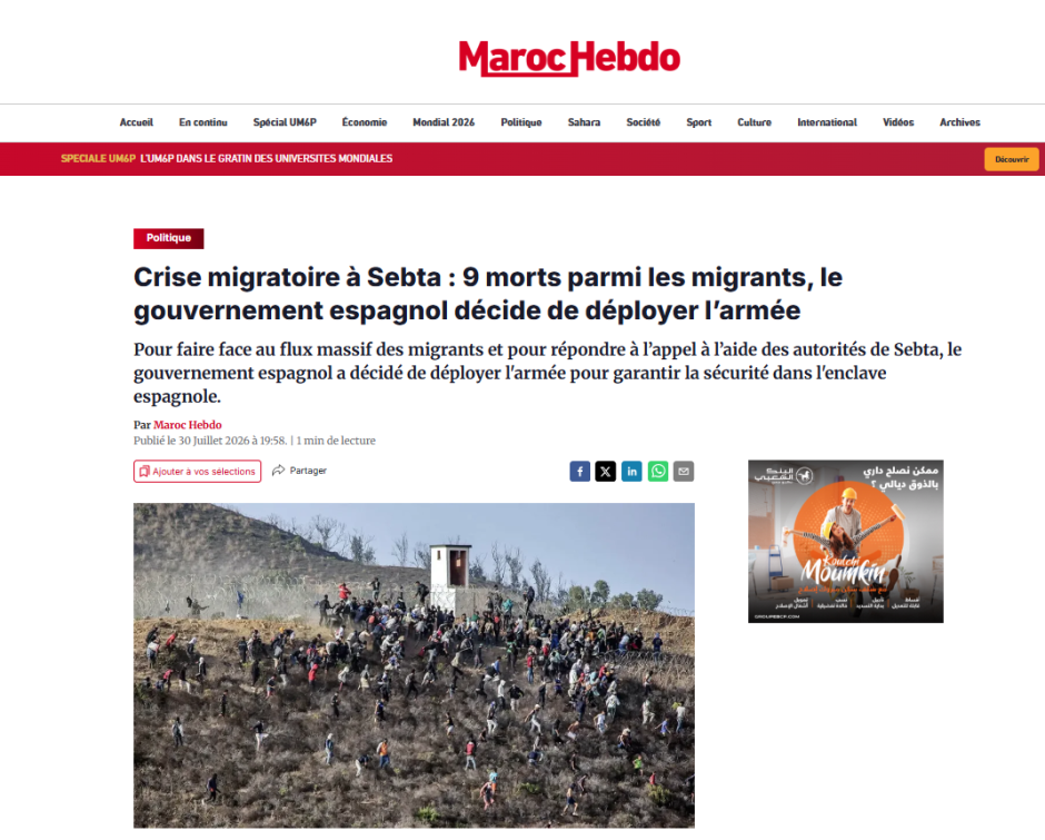 «Crisis migratoria en Ceuta: 9 migrantes muertos, el gobierno español decide desplegar al ejército»
