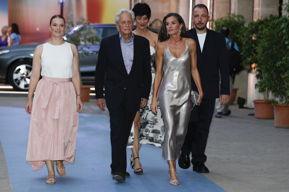 Spanish Queen Letizia Ortiz and Michael Douglas attending closing ceremony of Atlantida Film Festival in Mallorca on Sunday, 28 July 2024.