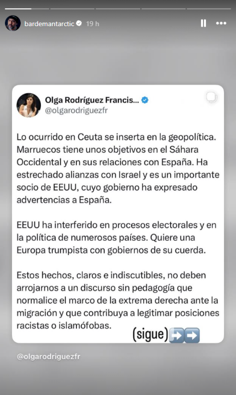 Imagen de uno de los mensajes compartidos por Javier Bardem