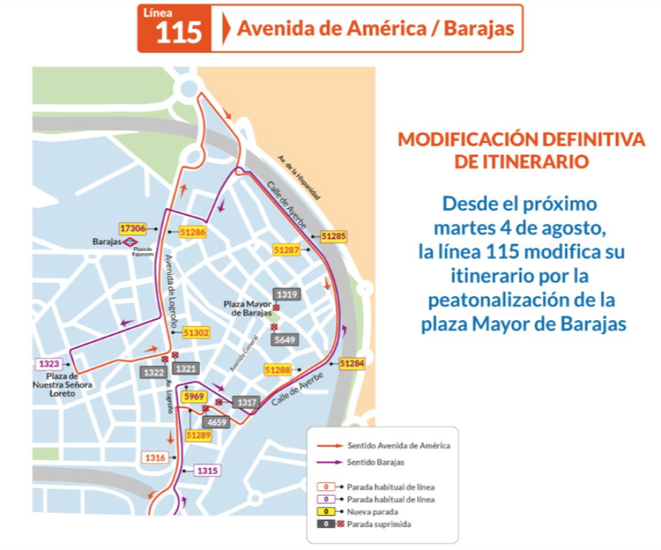 Modificación definitiva de itinerario de la Línea 115