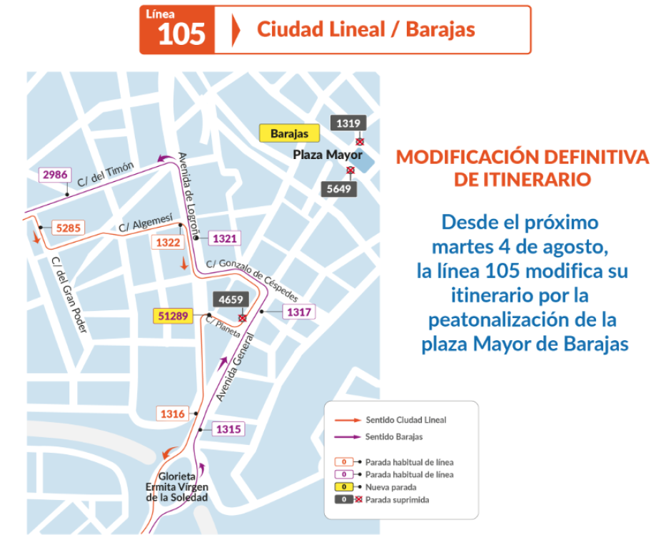 Modificación definitiva de itinerario de la Línea 105
