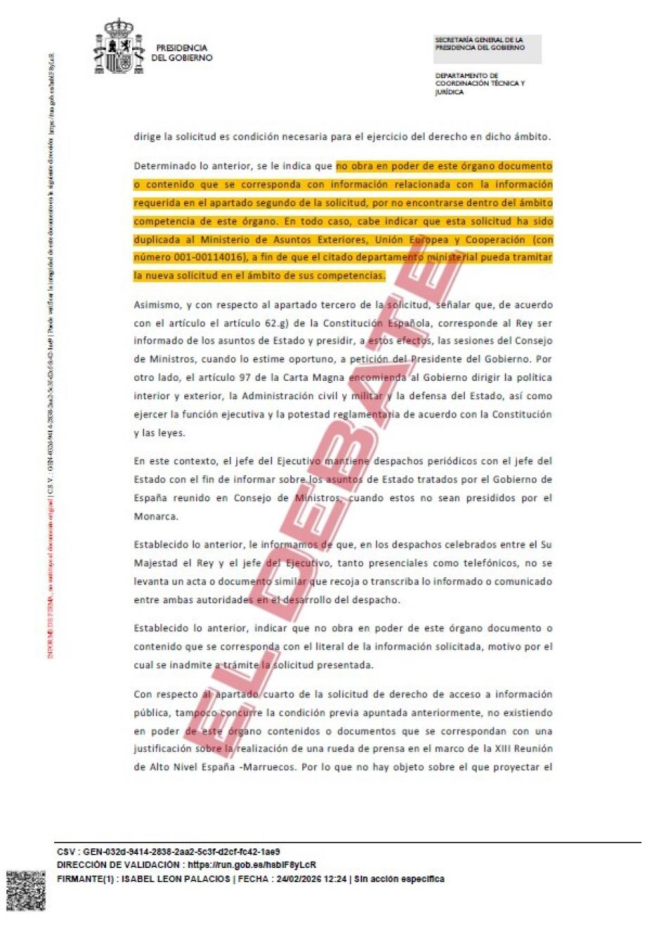 Resolución de Presidencia del 24 de febrero de 2026
