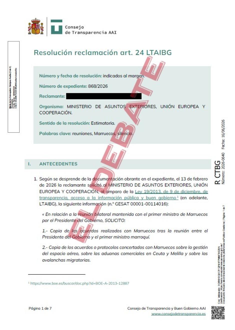 Resolución 2026-0640 del Consejo de Transparencia y Buen Gobierno