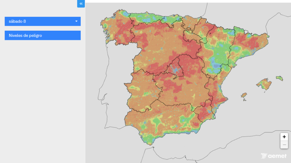 Niveles de peligro de incendios forestales en España