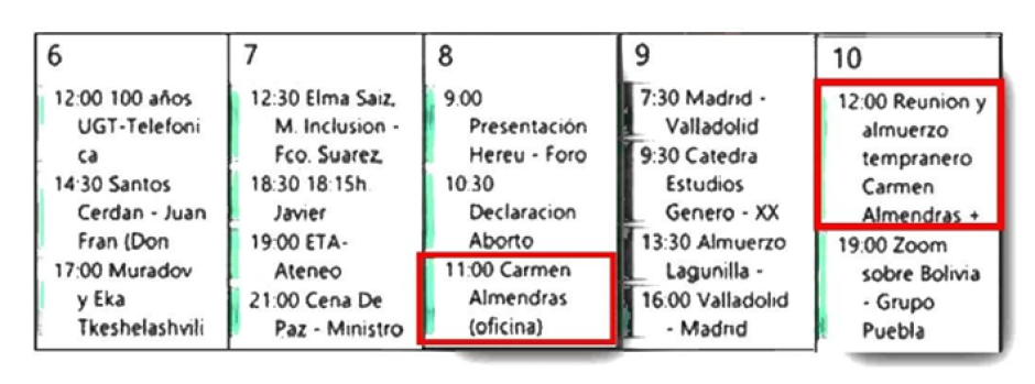 Agenda física del mes de mayo del año de 2024 de José Luis Rodríguez Zapatero intervenida en su oficina