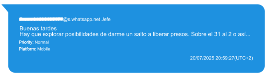 Mensaje enviado por José Luis Rodríguez Zapatero a su secretaria Gertrudis Alcázar