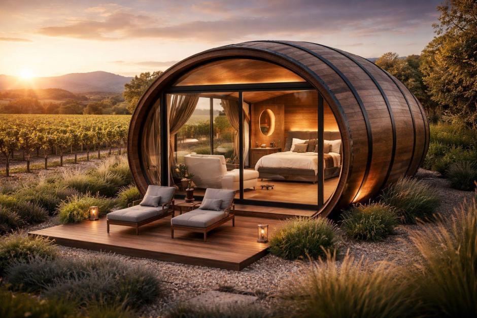 Render de una de las habitaciones del proyecto de resort de lujo con casas modulares
