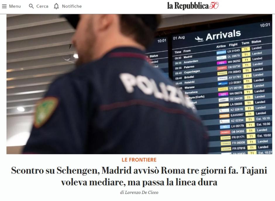 Portada de 'La Repubblica'
