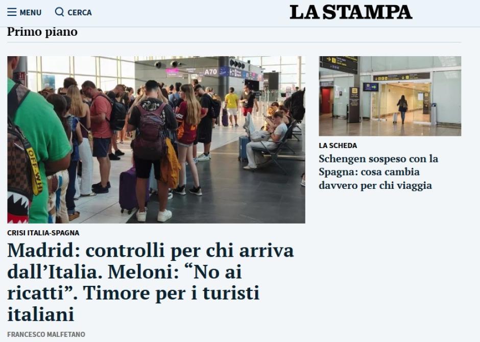 Noticia de 'La Stampa' sobre la crisis