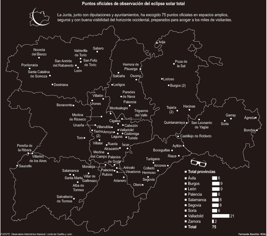 Puntos oficiales de observación del eclipse solar total (20cmx18cm)