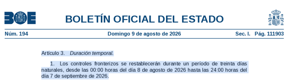 La orden publicada en el BOE este domingo, 9 de agosto