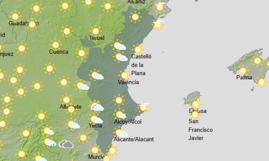Previsión del tiempo a las 19 horas del 12 de agosto para el eclipse en la Comunidad Valenciana.