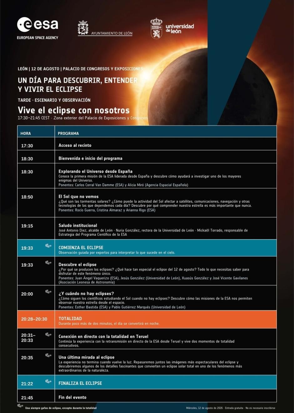 Cartel de las actividades programadas por la tarde en el exterior del Palacio de Exposiciones y Congresos de León