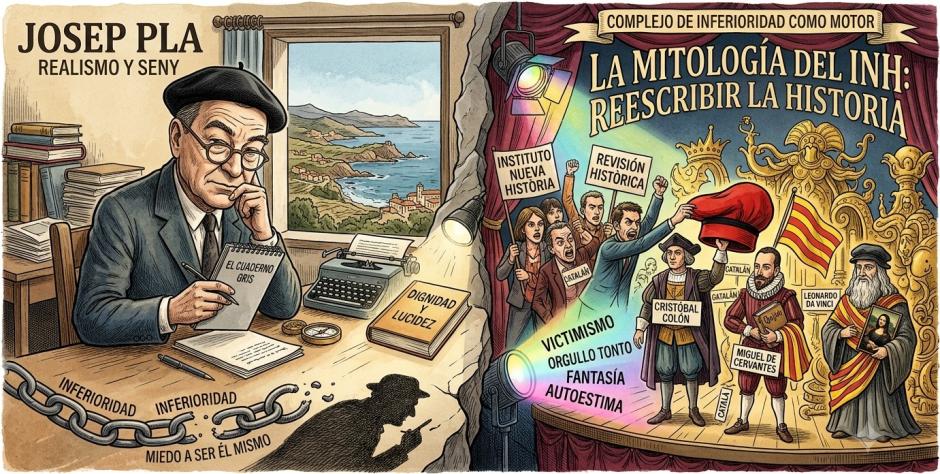 Caricatura sobre la relación entre el pensamiento de Josep Pla y el INH