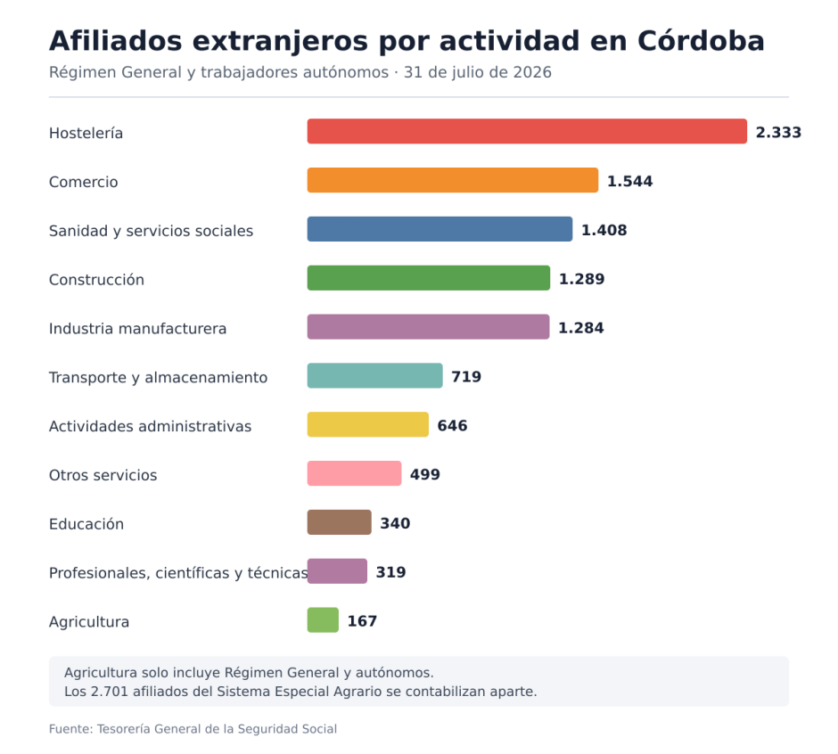 Afiliados extranjeros por actividad