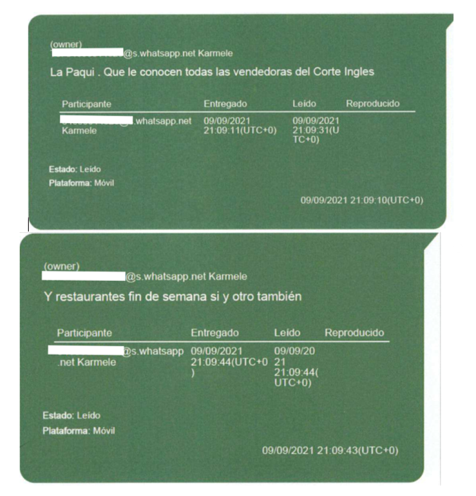 Mensajes enviados por la mujer de Antxón Alonso a su marido intervenidos por la UCO