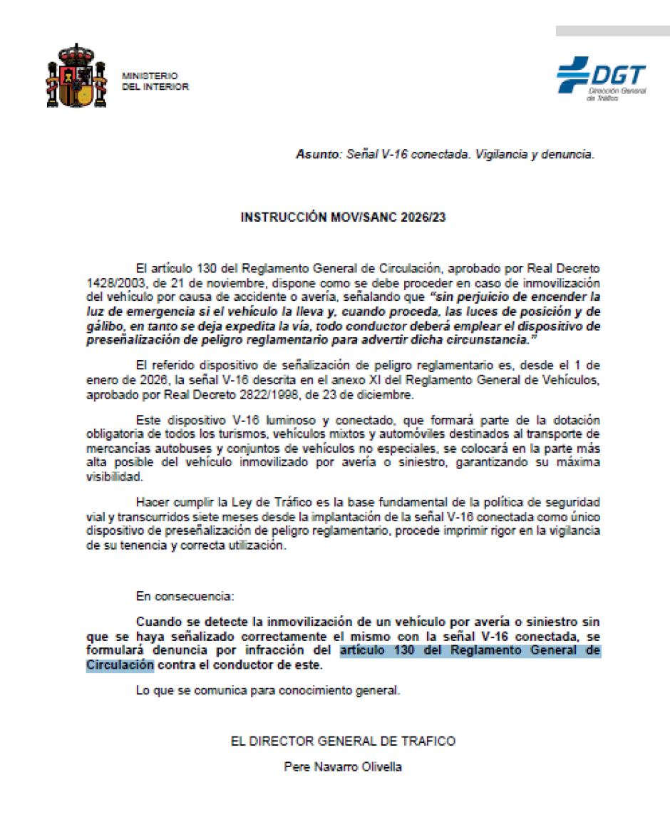 La instrucción de la DGT