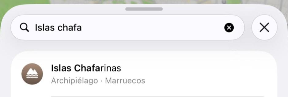 Captura de pantalla de Apple Maps donde aparecen las islas Chafarinas ubicadas en Marruecos
