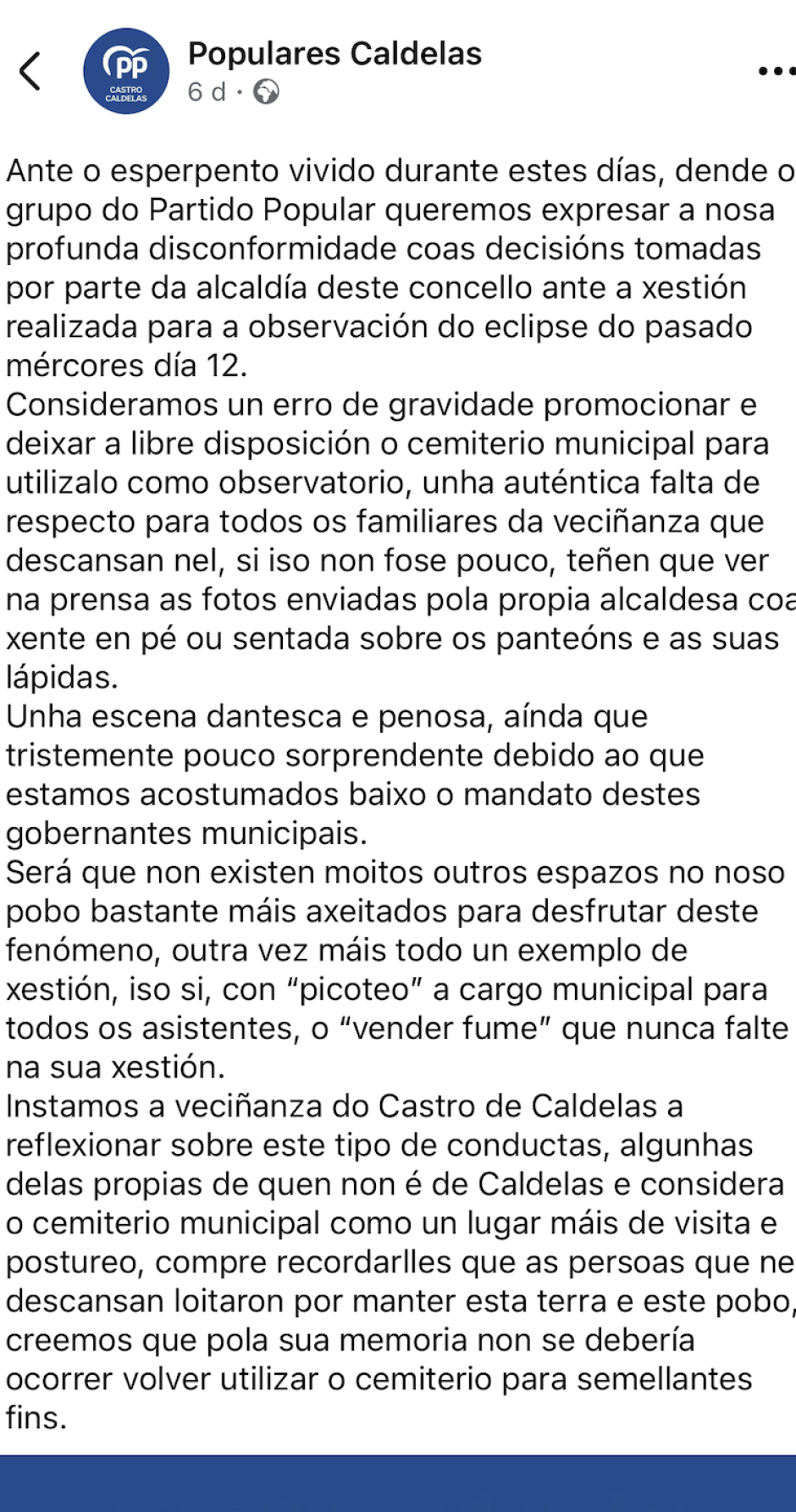 Comunicado del Partido Popular