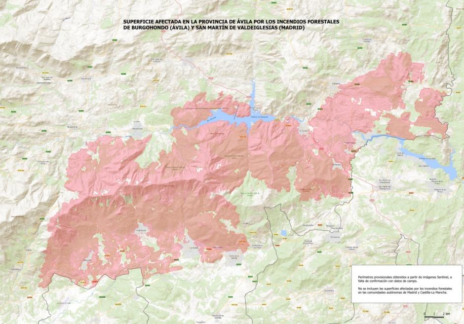 Superficie quemada por el fuego de Burgohondo, en la provincia de Ávila