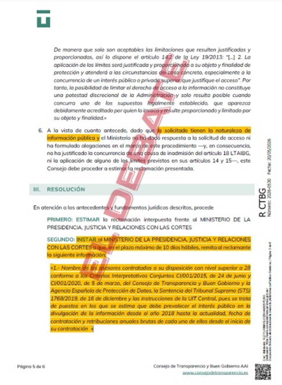 Extracto de la resolución del CTBG 2026-0530 del 20 de mayo