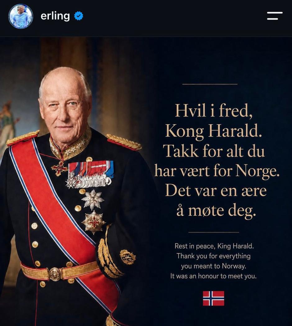 El mensaje de Haaland en honor al Rey Harald
