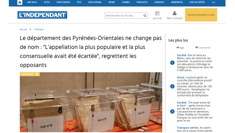 Noticia del diario L'Indépendant