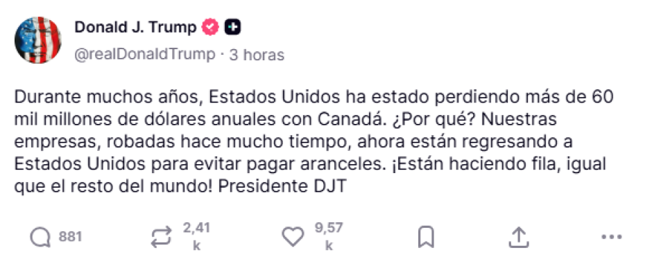 Mensaje de Trump en su red social