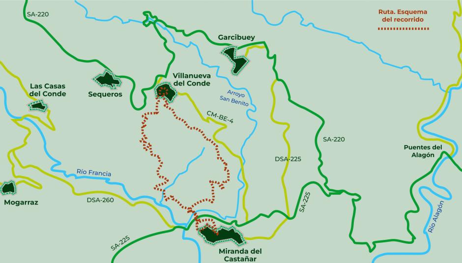 Mapa del 'Camino de los prodigios' en la provincia de Salamanca