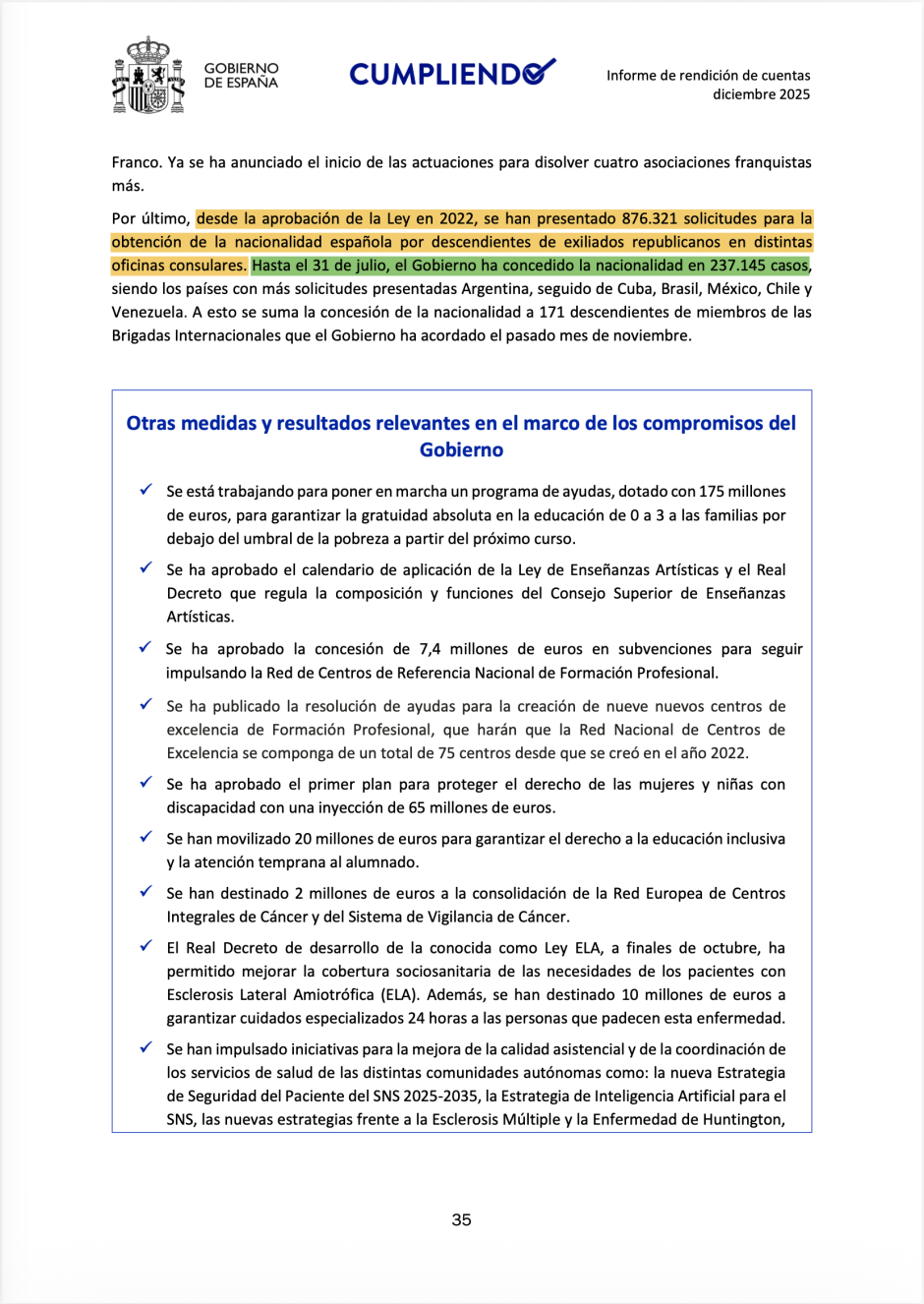 Informe de Rendición de Cuentas de diciembre de 2025