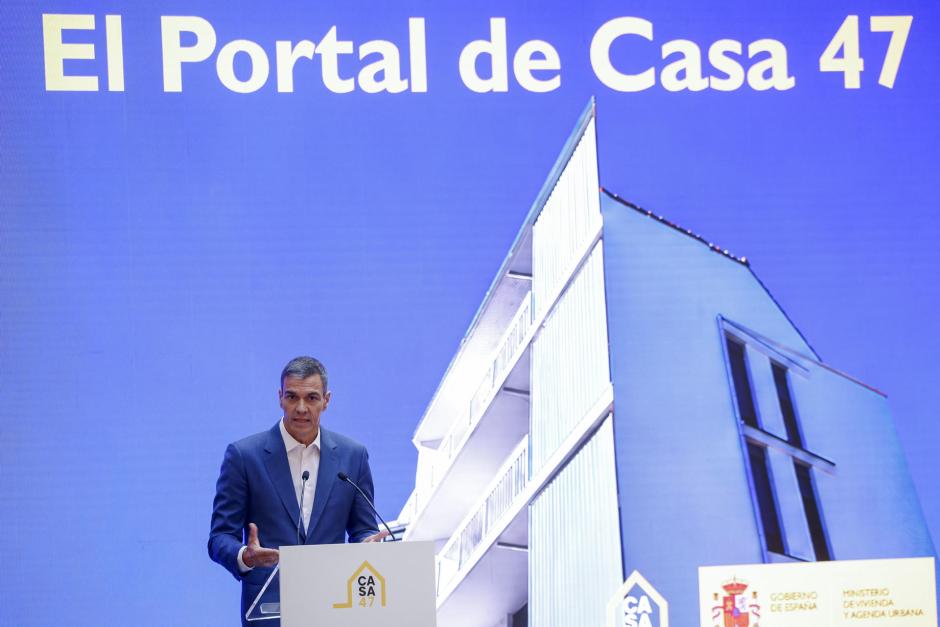 El presidente del Gobierno, Pedro Sánchez, durante la presentación del nuevo portal de Casa 47