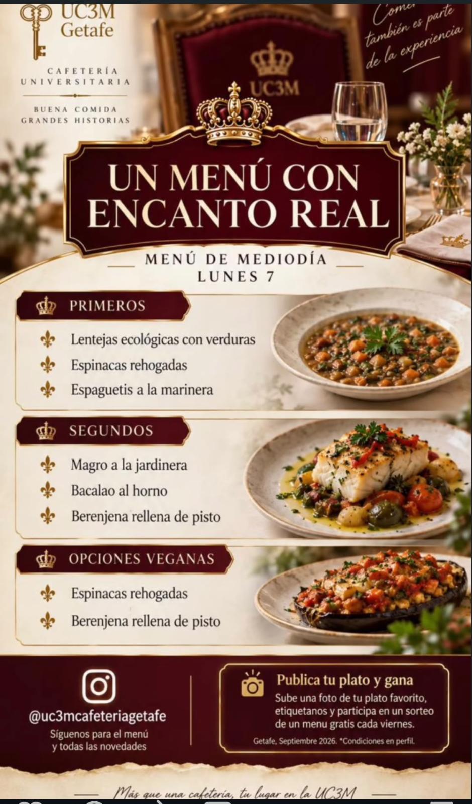 La imagen del menú de la cafetería