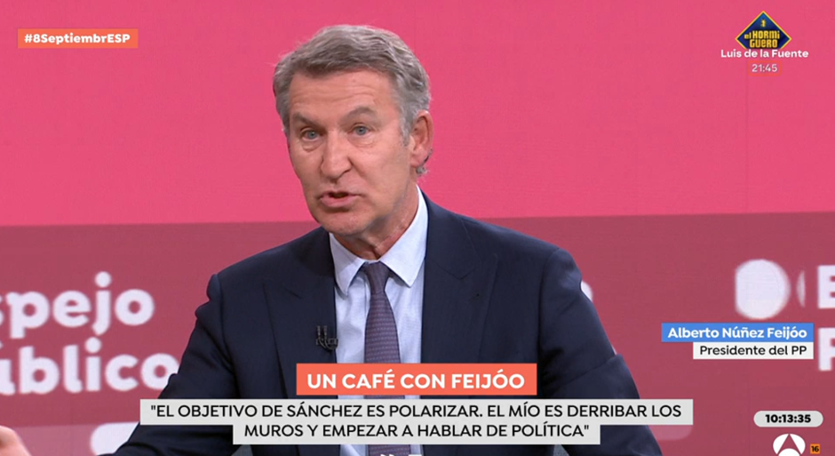 El presidente del PP, Alberto Núñez Feijóo, este martes en Antena3