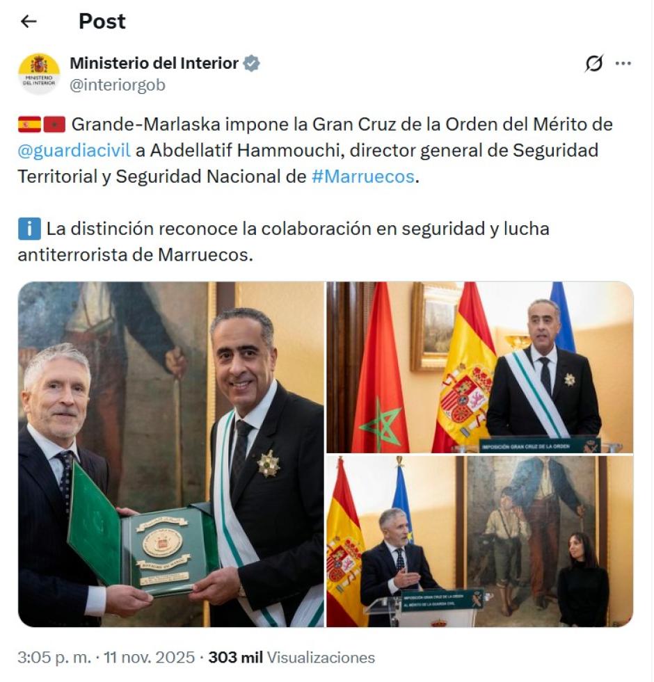Mensaje en X del Ministerio del Interior