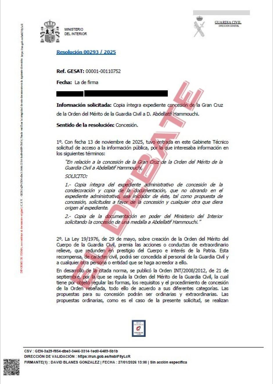 Resolución del Ministerio del Interior del 27 de enero de 2026