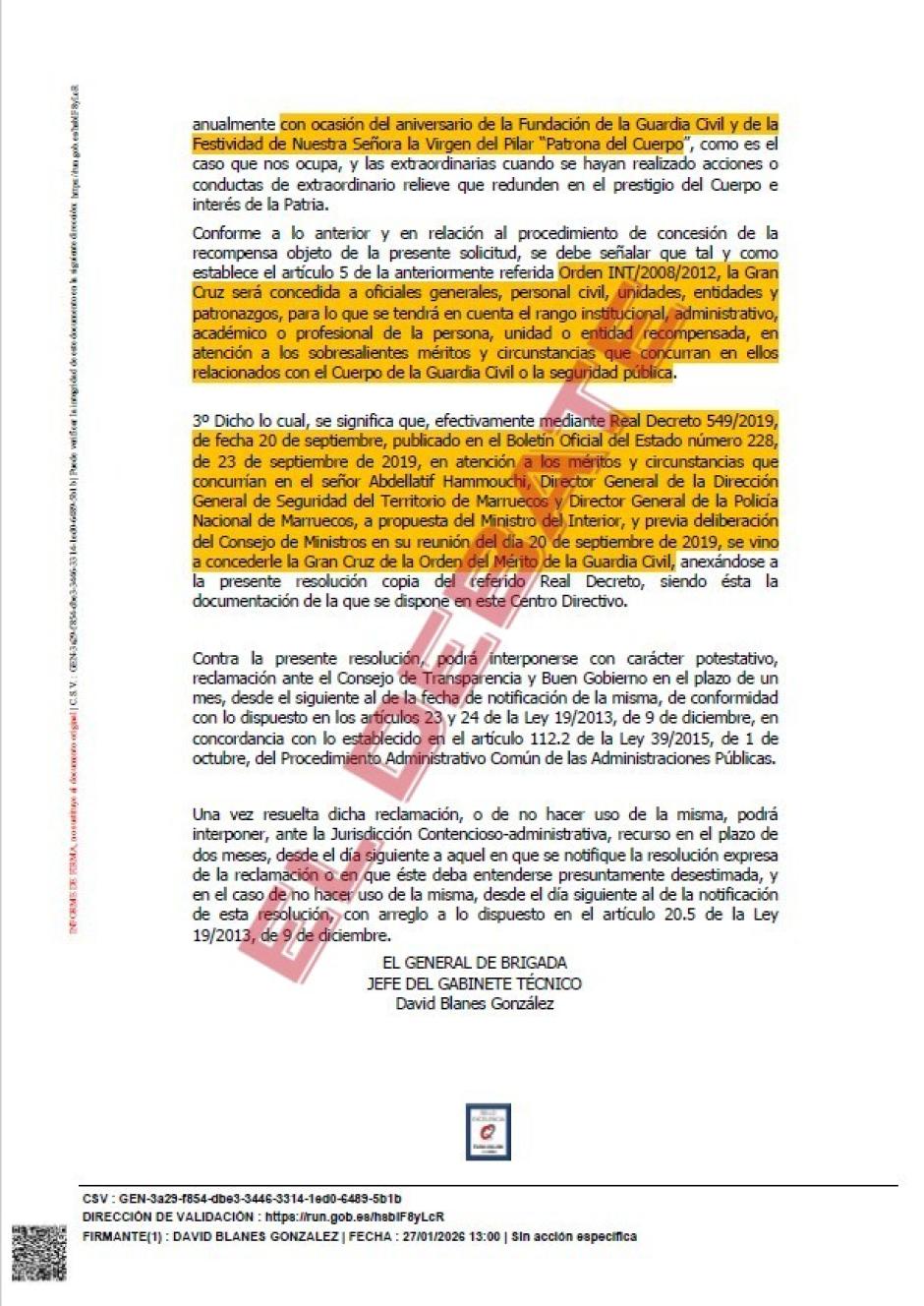 Resolución del Ministerio del Interior del 27 de enero de 2026