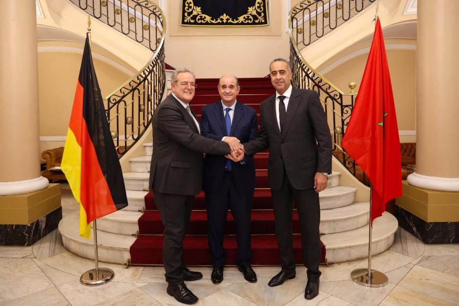 Francisco Pardo Piqueras, Dieter Romann y Abdellatif Hammouchi en una imagen difundida por el Ministerio del Interior en enero de 2025