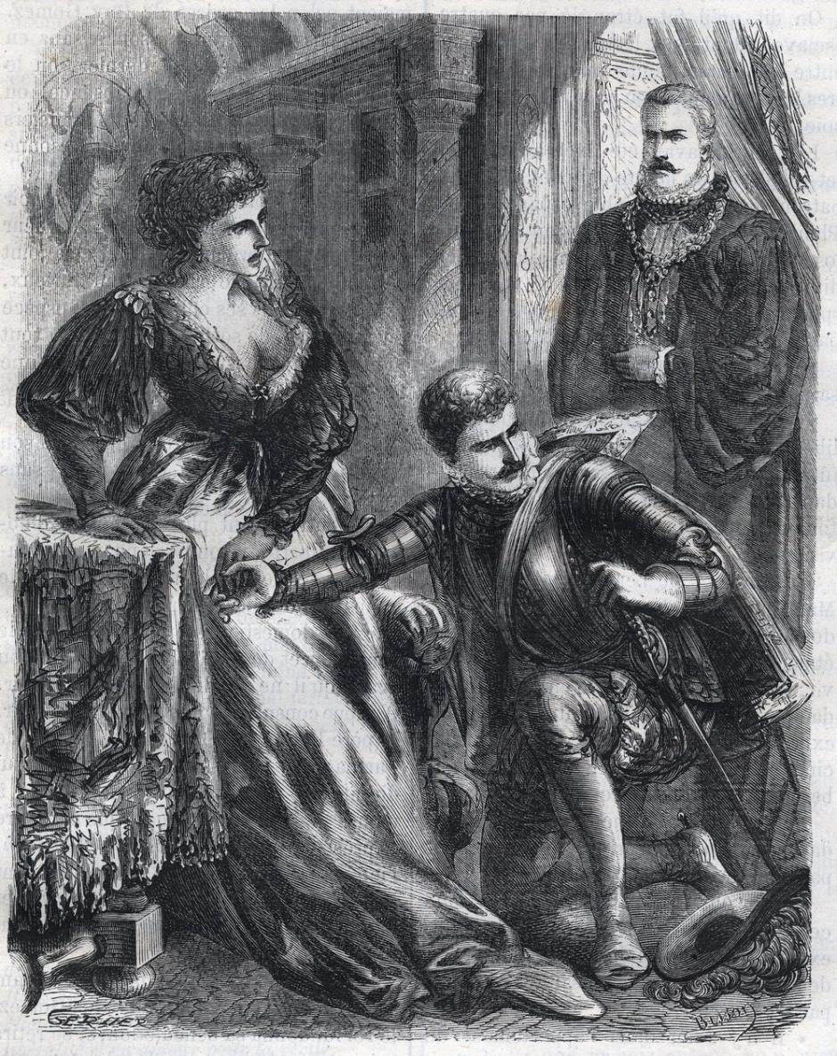 El rey Felipe II sorprendiendo a su hijo, el príncipe Don Carlos, frente a la reina Isabel de Valois