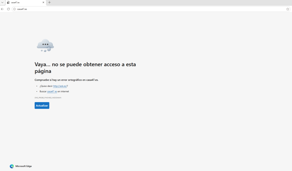 Página web de Casa 47 sin el 'www'
