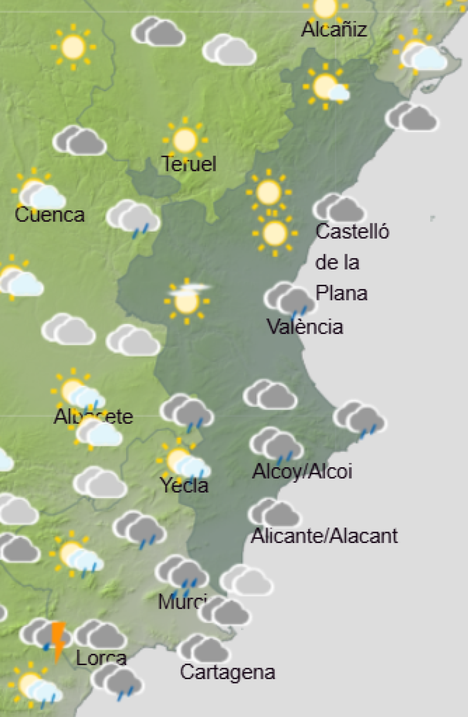 Mapa de Aemet con la previsión del tiempo en la Comunidad Valenciana este miércoles 9 de septiembre de 20026