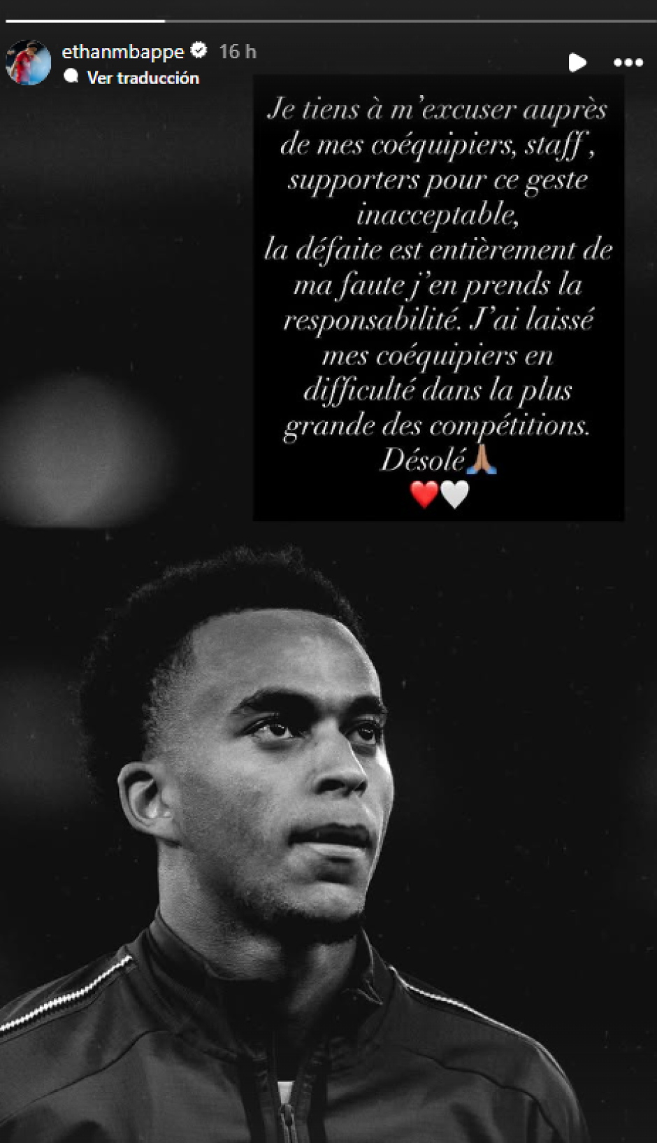 Captura de pantalla del mensaje de Ethan Mbappé tras ser expulsado ante el Betis
