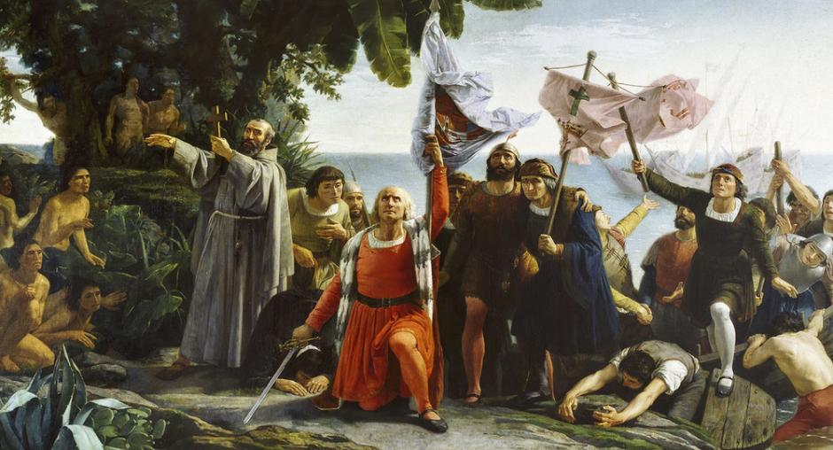Óleo del pintor burgalés Dióscoro Teófilo de la Puebla titulado ‘Primer desembarco de Cristóbal Colón en América